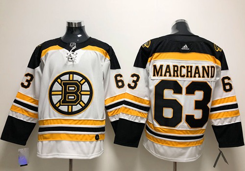 Adidas Bruins #63 Brad Marchand White Road Authentic Stitched NHL Jersey